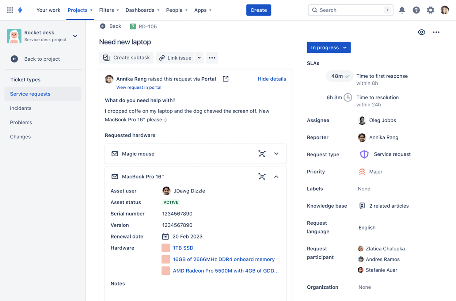 ITSM tool Jira Service Management's service requests