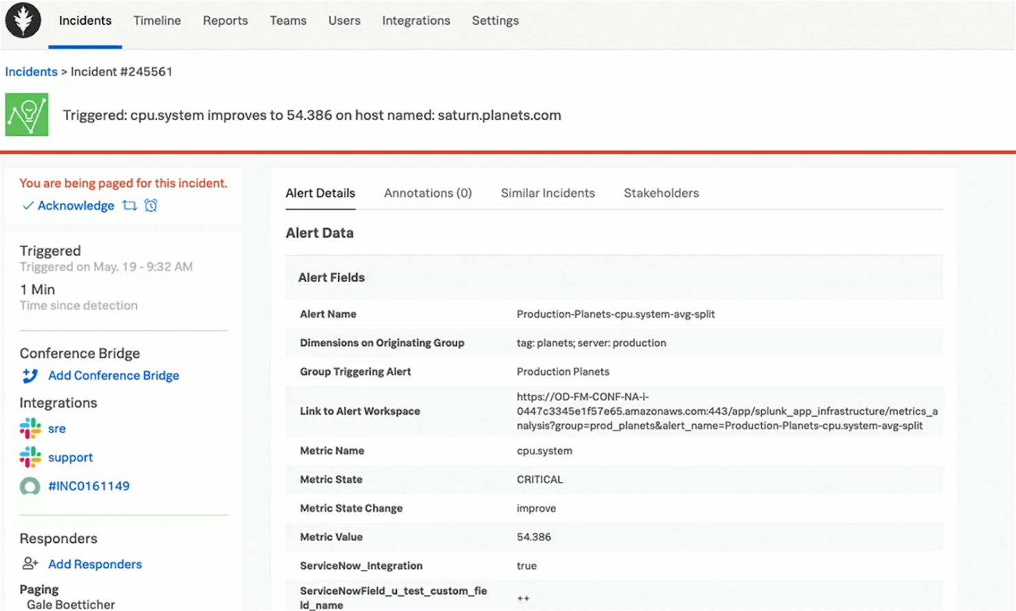 Incident response software Splunk's incident page