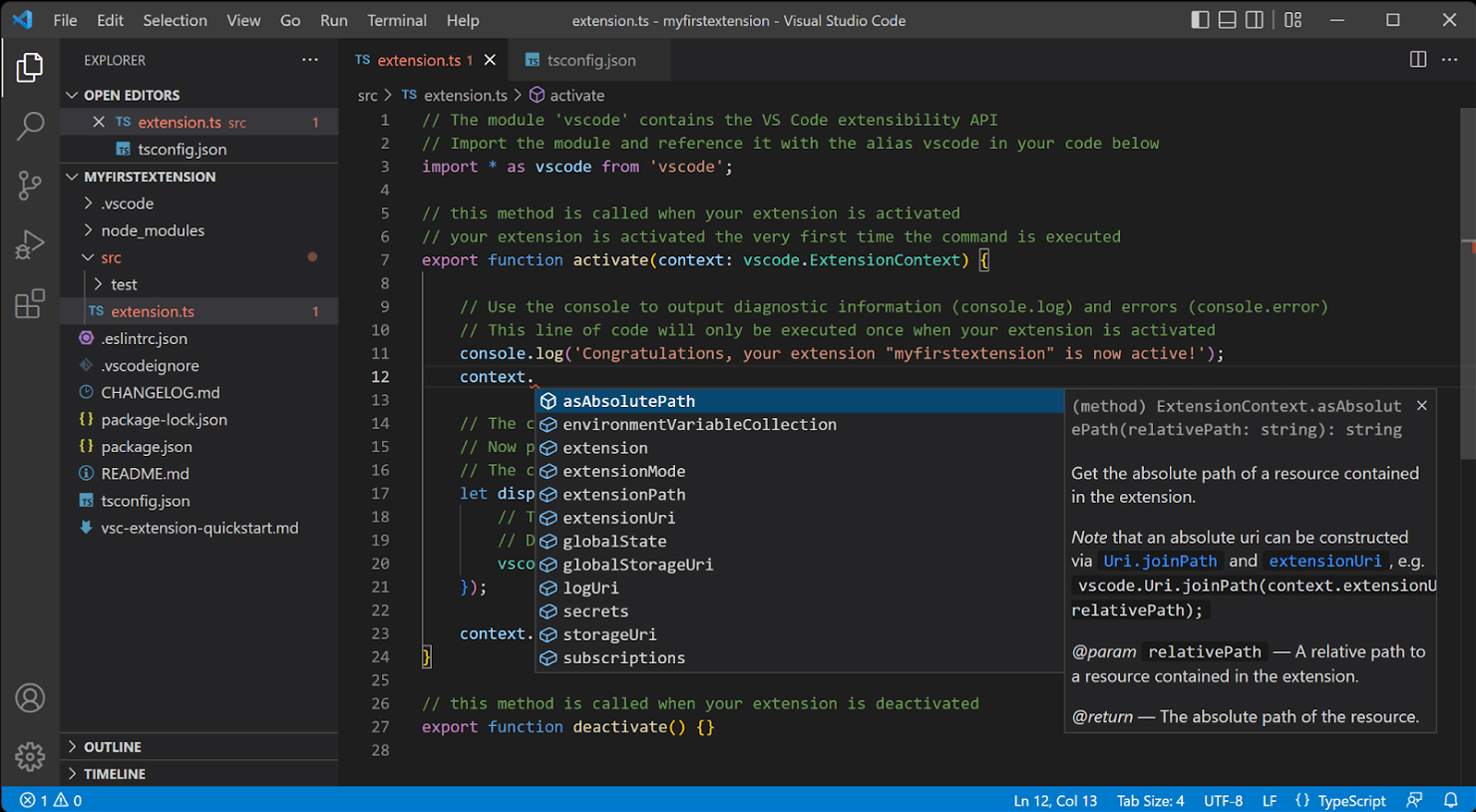 VS Code TypeScript screenshot