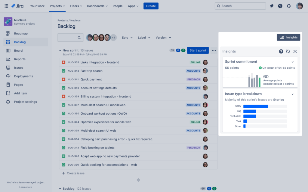 Atlassian Jira Service Management review screenshot showing Jira reports.