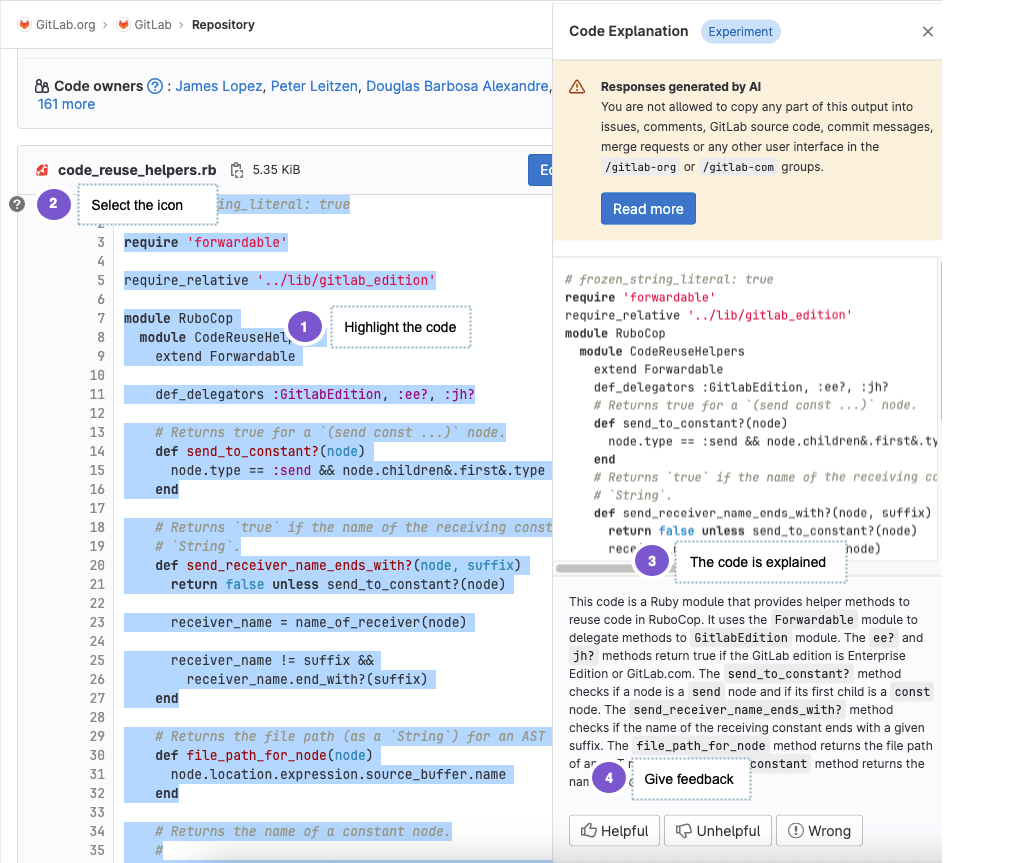 GitLab review screenshot showing powered features